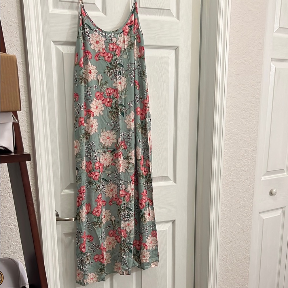 Floral Maxi Dress in Green and Pink